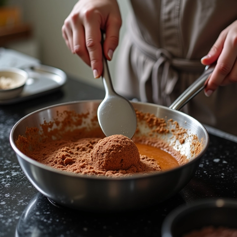 Preparo do brigadeiro: cozinhando em fogo baixo e mexendo sem parar.