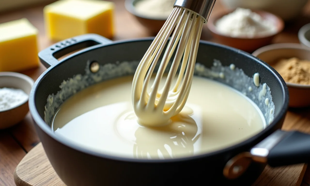Preparo do molho branco clássico com ingredientes frescos em cozinha aconchegante.