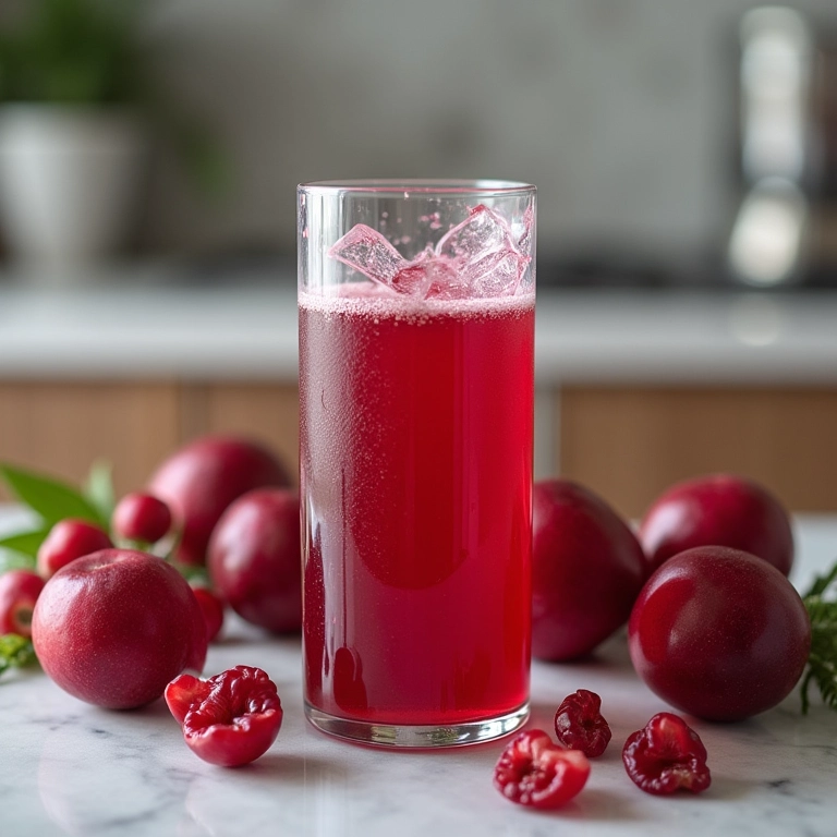 Preparo passo a passo de suco de cranberry desidratado em cozinha moderna.