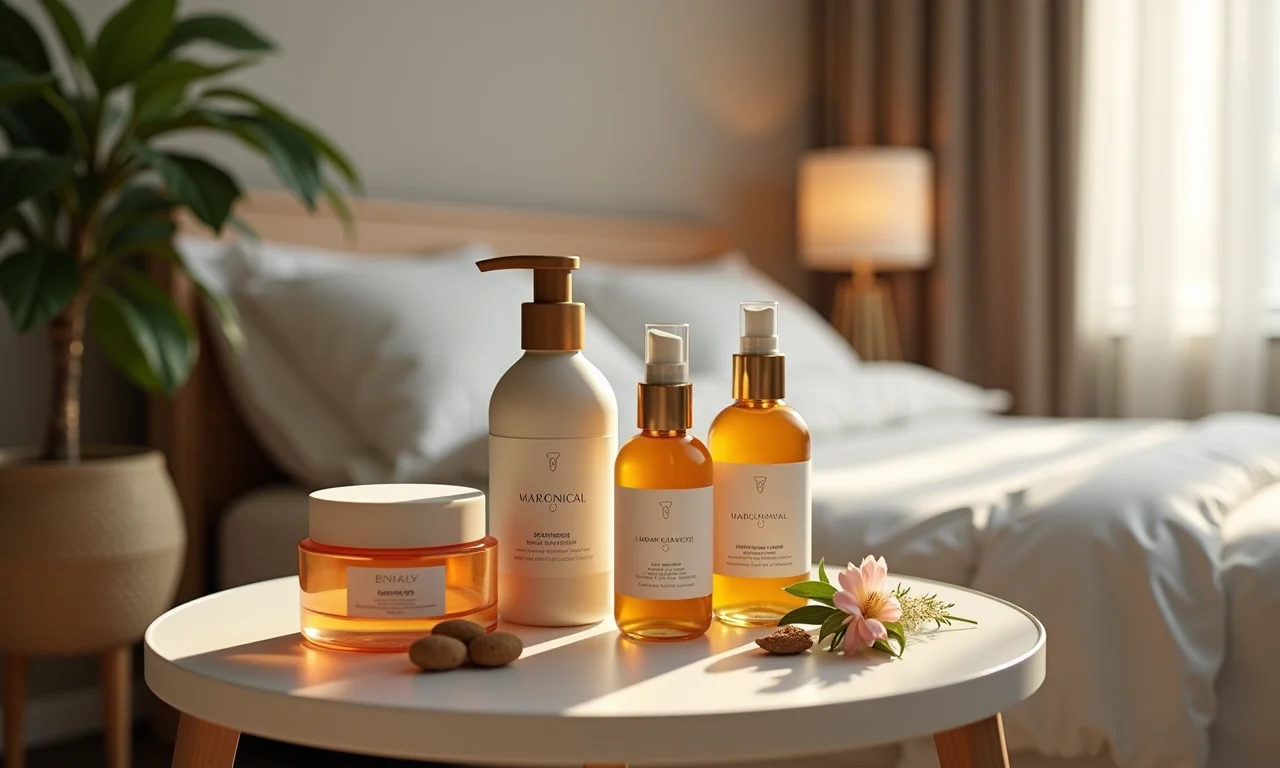 Produtos sensuais em uma mesa de cabeceira.