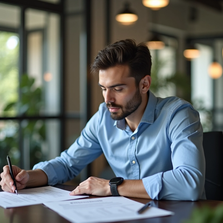 Profissional de RH revisando currículo.