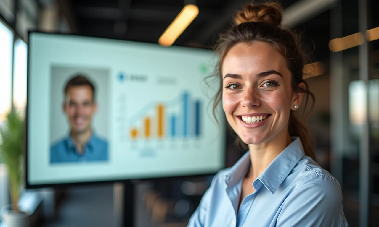 Profissional sorrindo com foto amigável na apresentação.