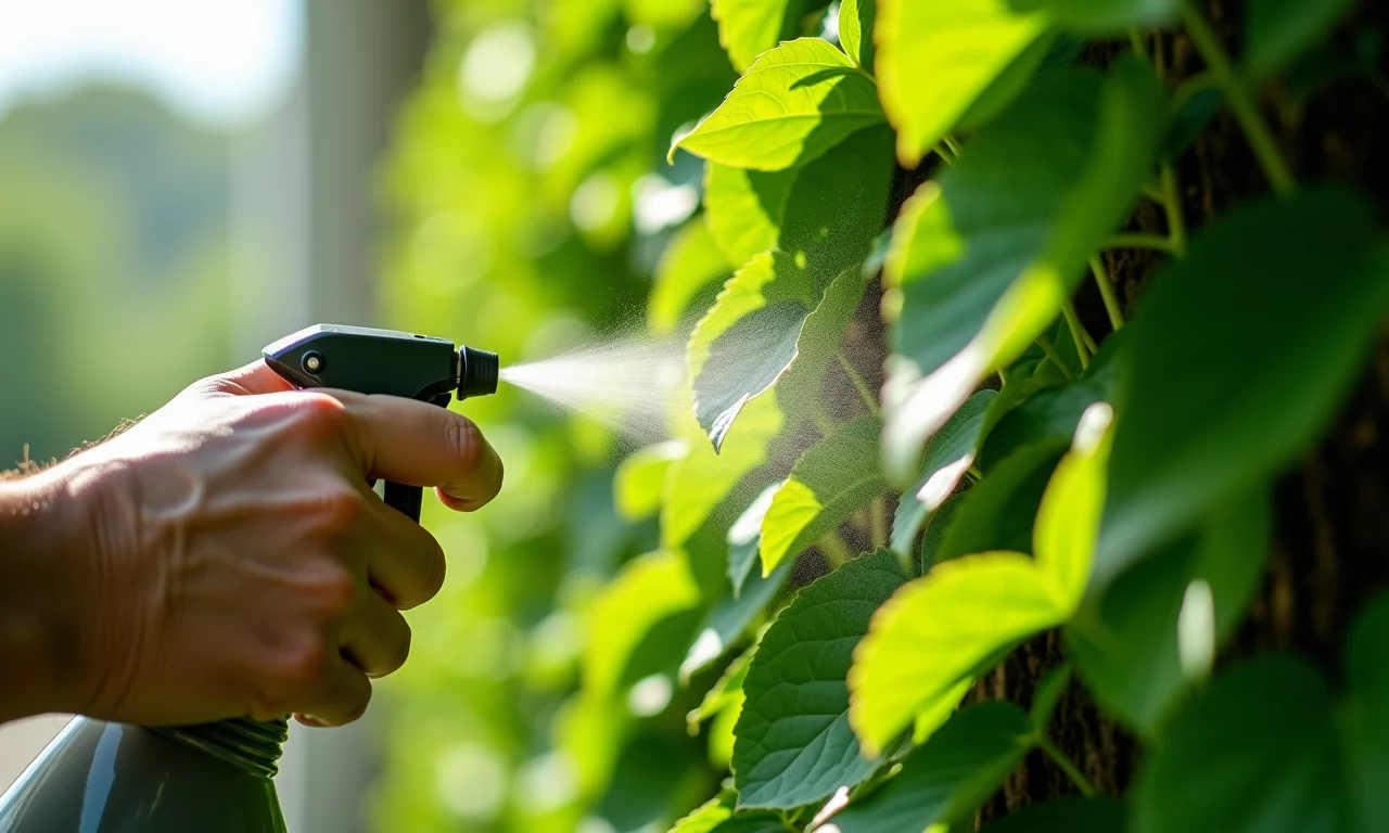 Protegendo jardim vertical contra pragas: aplicação de pesticida orgânico.