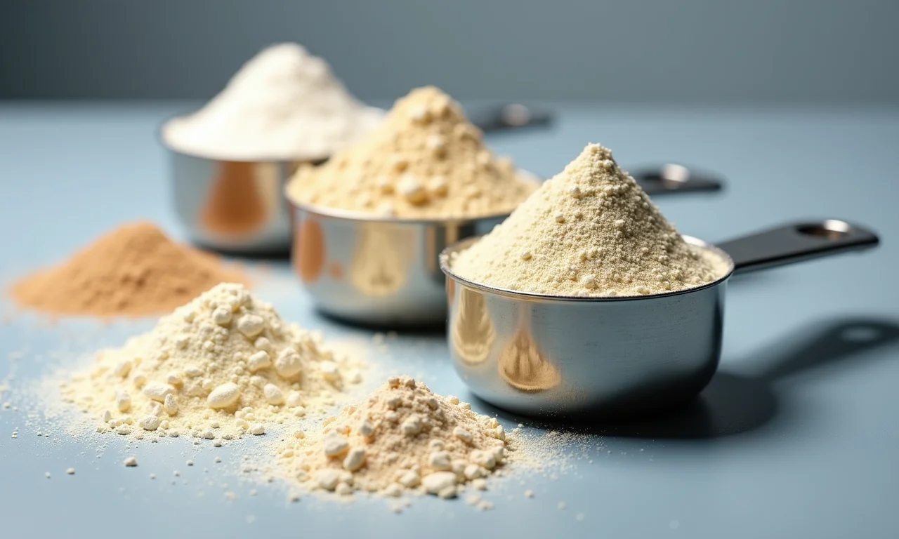 Proteínas: whey protein, albumina e colágeno em pó.