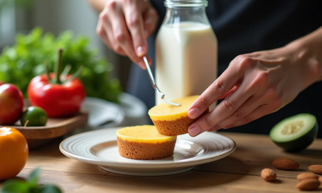 Pudim pequeno feito com leite vegetal (amêndoas).