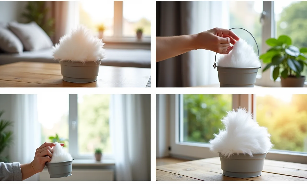 Puff de balde em diversos ambientes: sala, quarto, varanda, jardim.