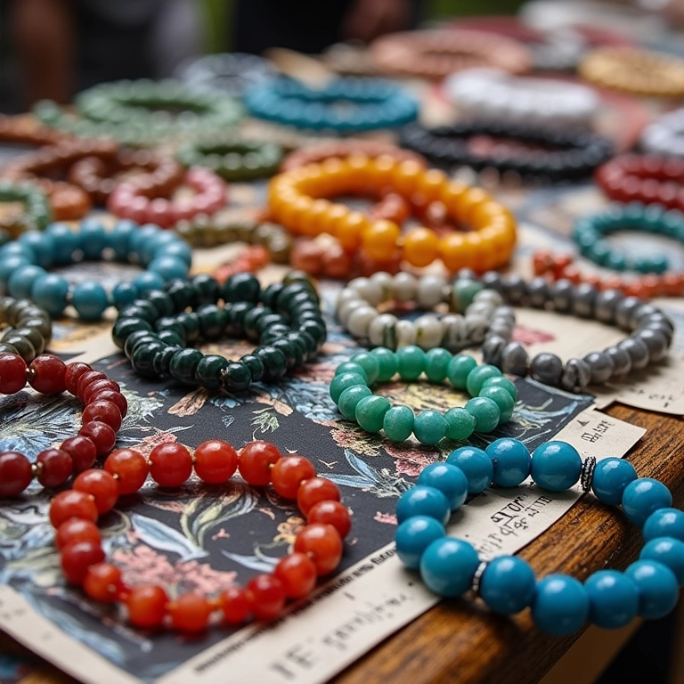 Pulseiras de pedras para vender em feira de artesanato.