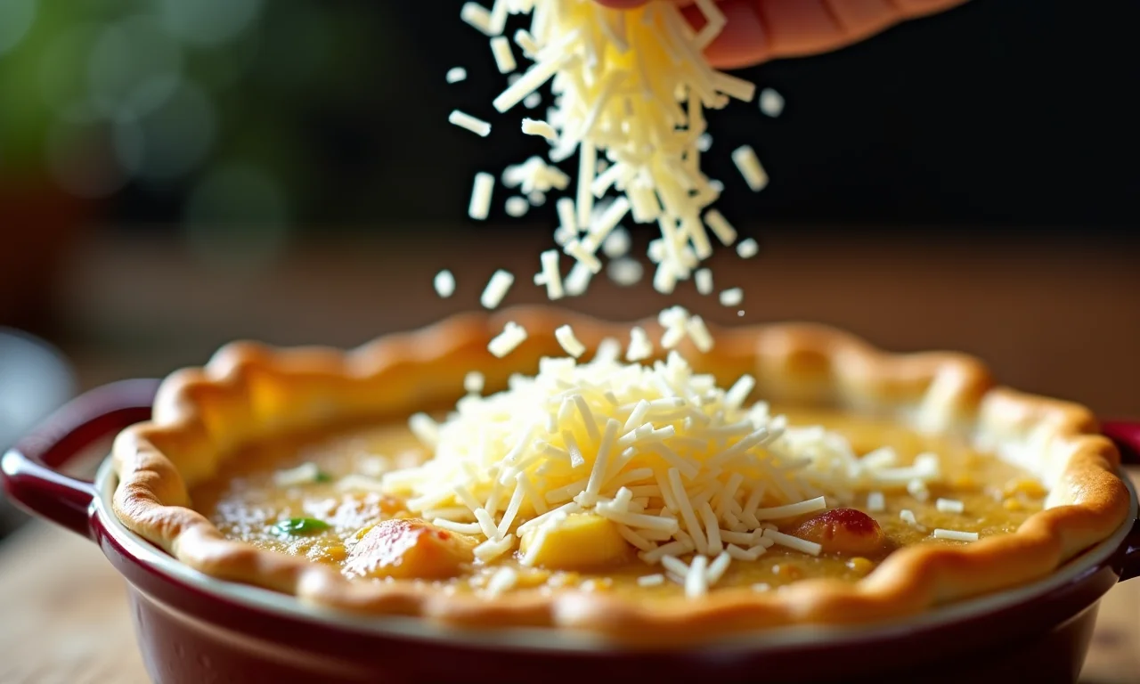 Queijo Parmesão Ralado Vigor finalizando a torta.