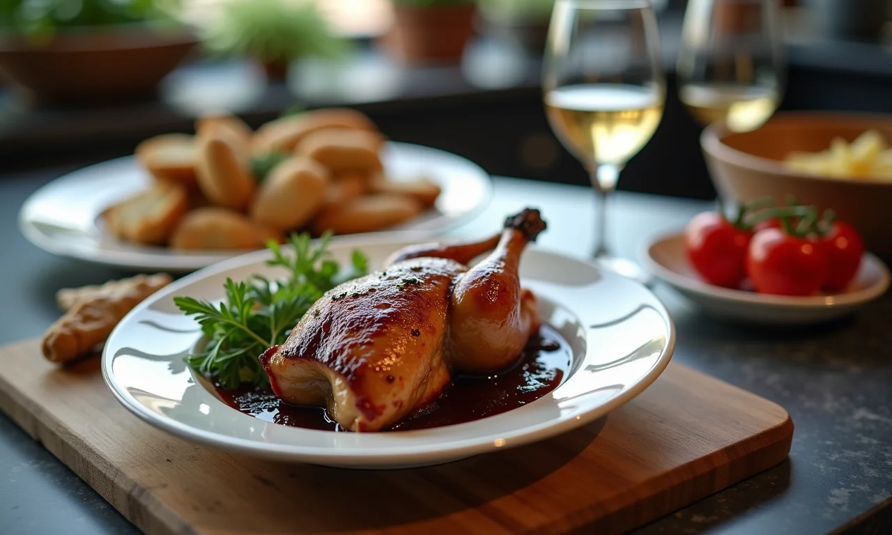 Receita simplificada de Coq au vin sendo seguida em tablet.