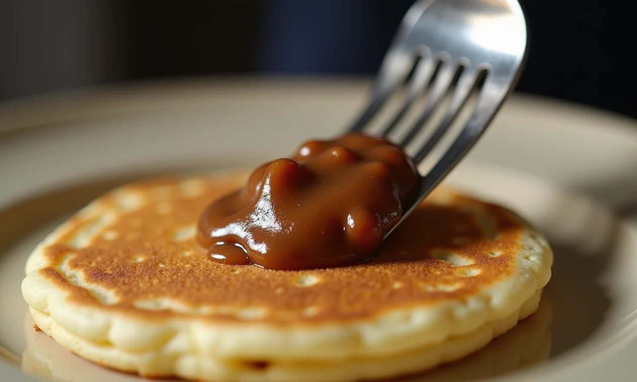 Recheio de brigadeiro sendo espalhado em uma panqueca.