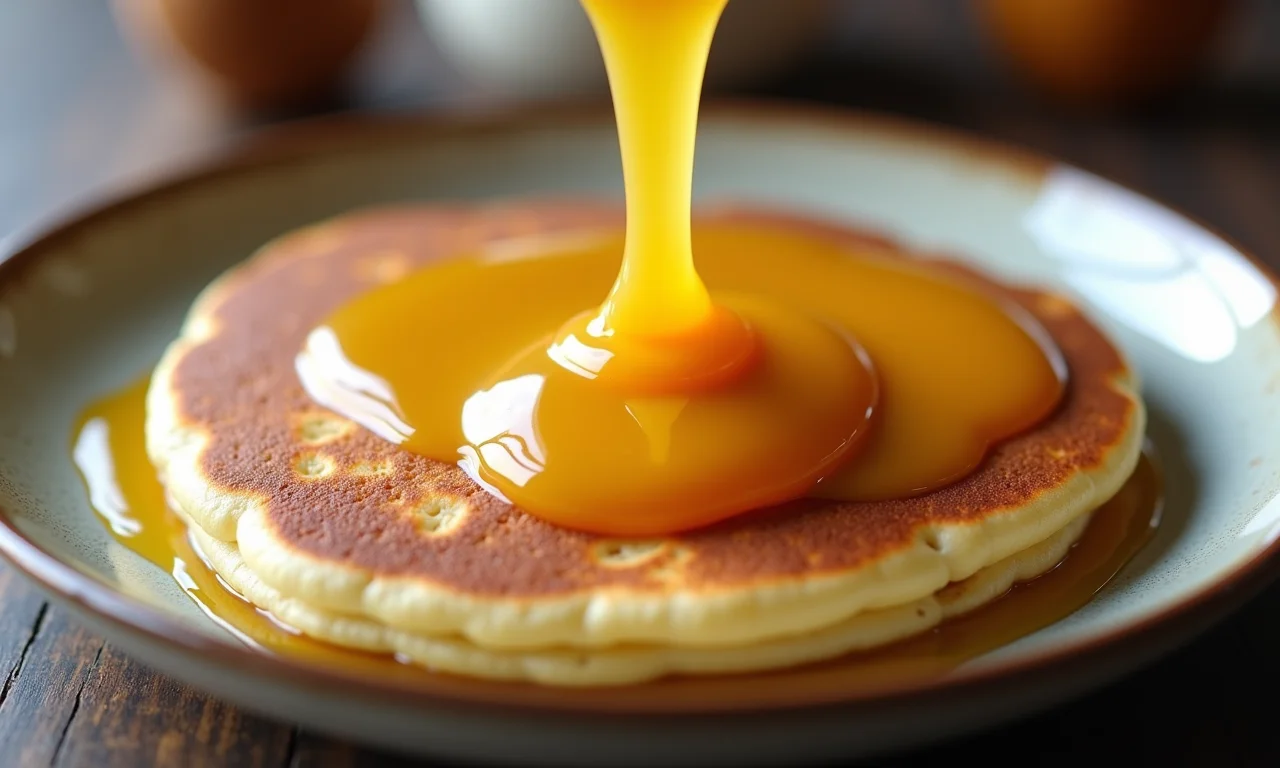 Recheio de doce de leite sendo generosamente espalhado na panqueca.