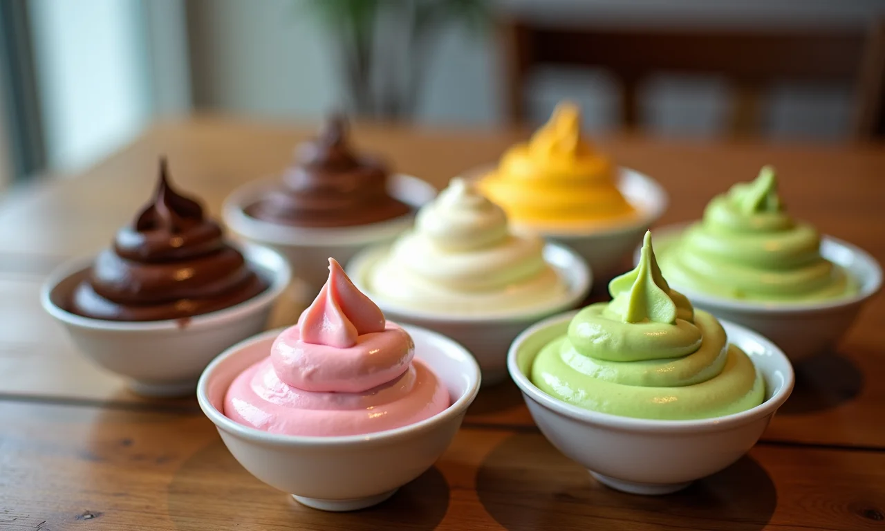 Recheios criativos para éclairs: chocolate, baunilha e pistache.