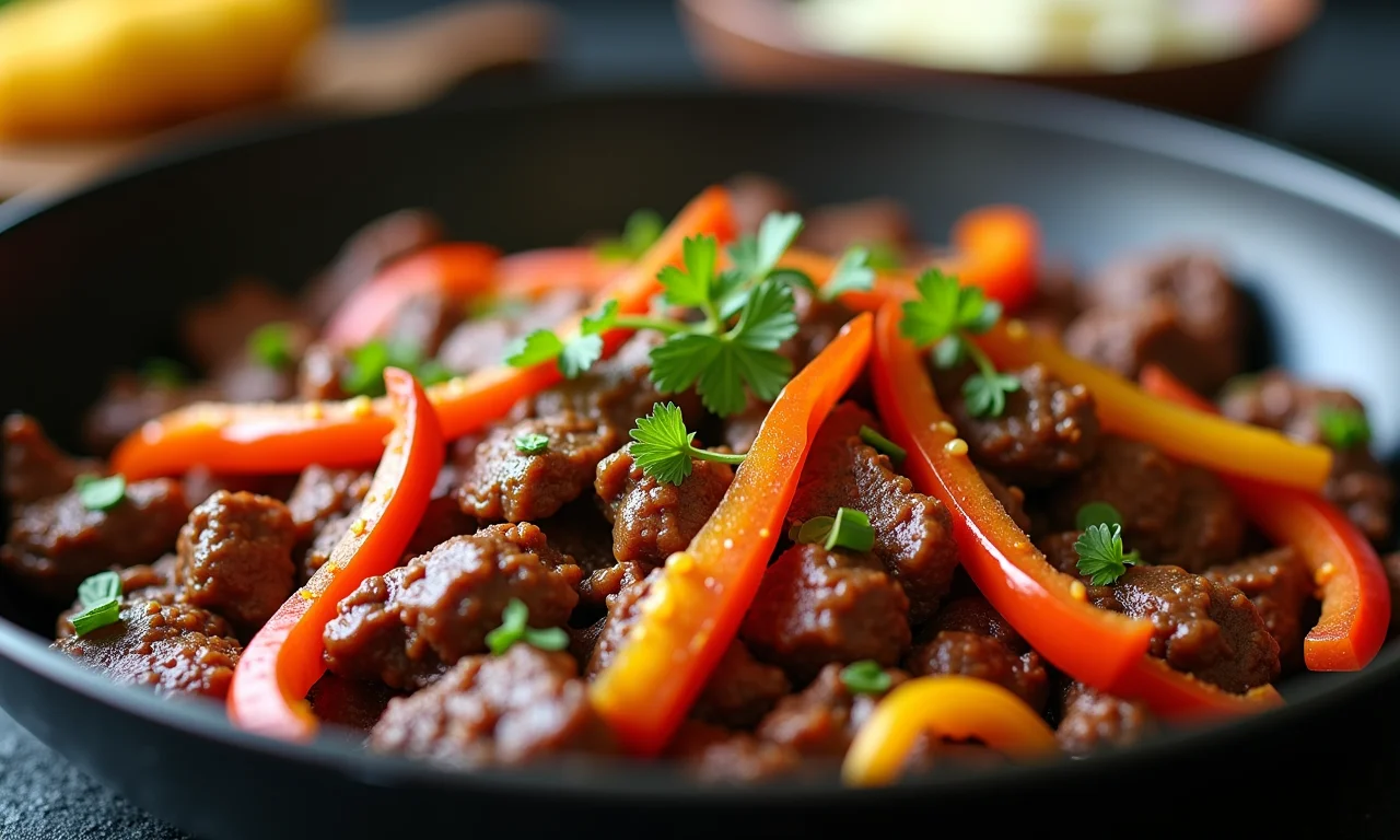 Refogado de carne seca com pimentões e cebola.