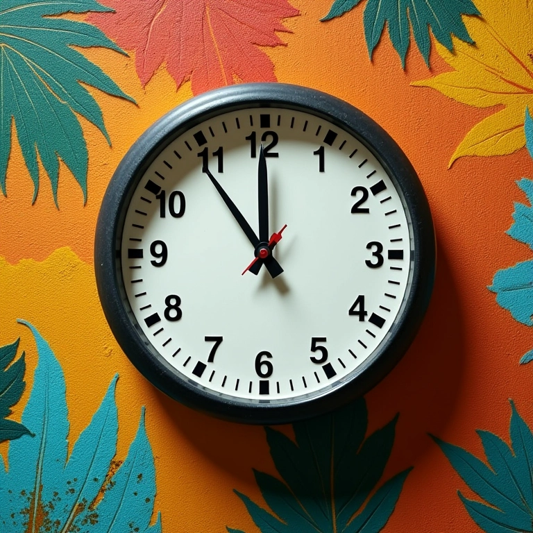 Relógio analógico em parede colorida, representando o tempo de espera para conseguir a cirurgia de redução de mama pelo SUS.