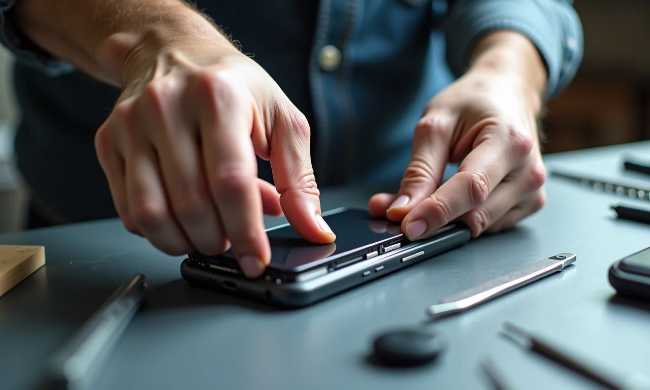 Removendo a bateria do celular para solucionar o problema.