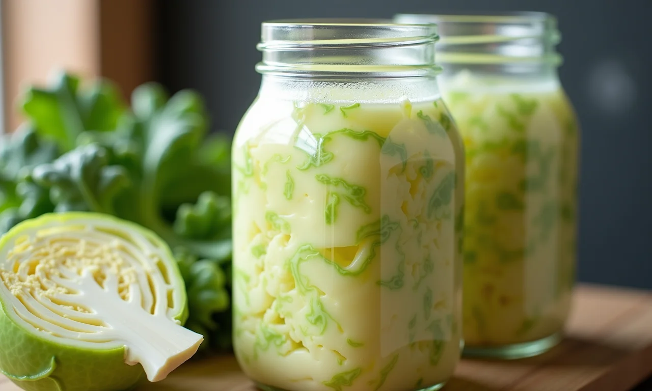 Repolho fermentando em pote de vidro.