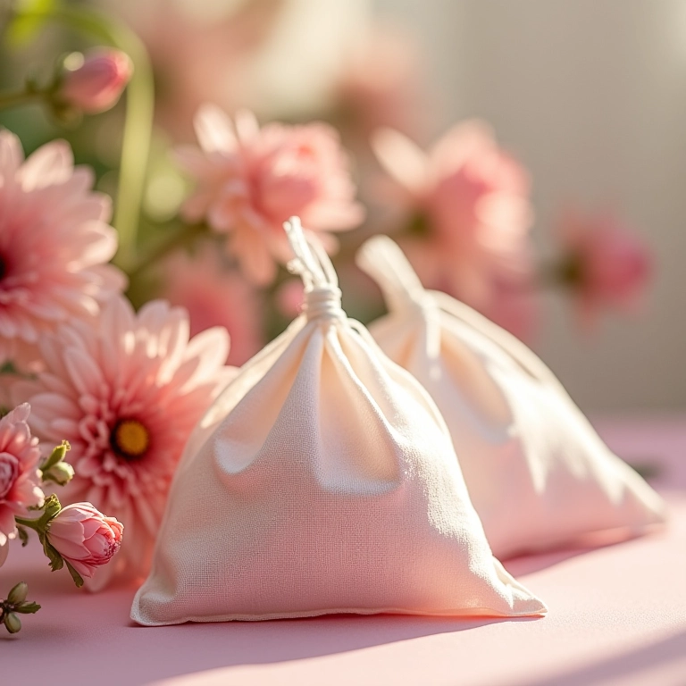 Sachês perfumados com essências suaves para lembrancinha de Primeira Eucaristia.