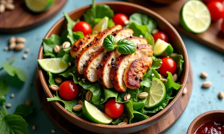 Salada colorida e apetitosa com diversos ingredientes frescos em uma tigela.