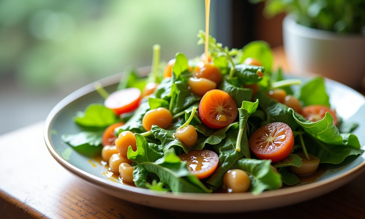 Salada fresca com molho de umê.