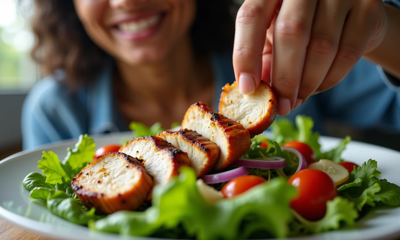 Salada incrementada com proteínas magras: frango grelhado.