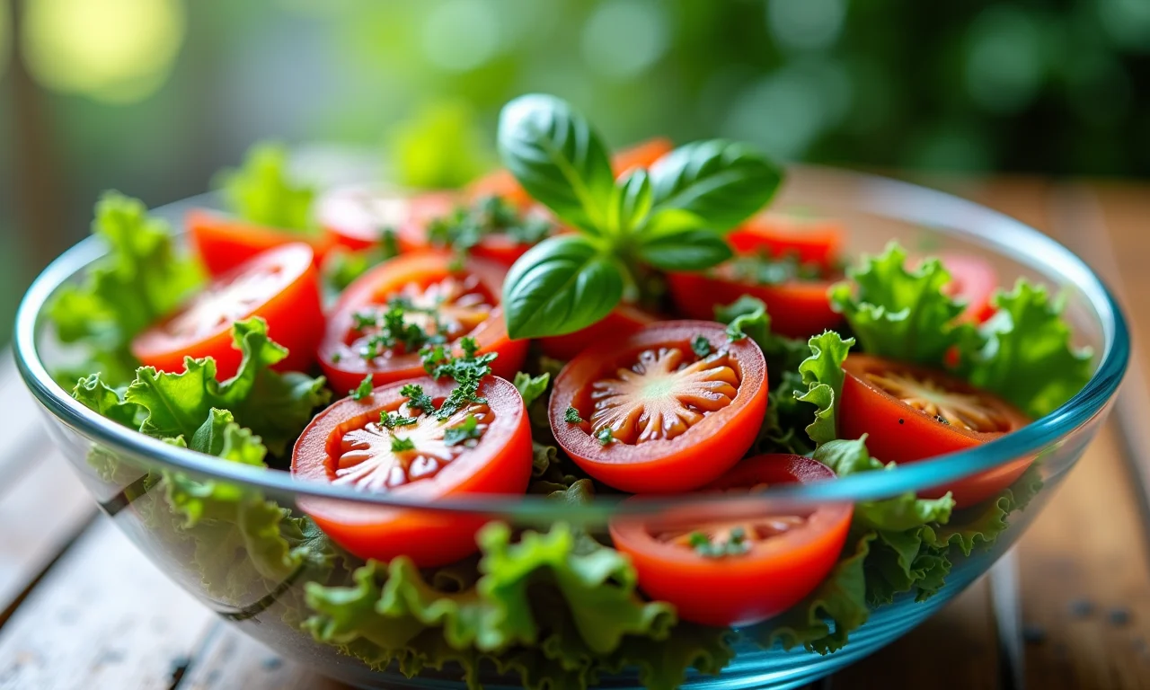 Salada refrescante com guariroba, tomate e alface.