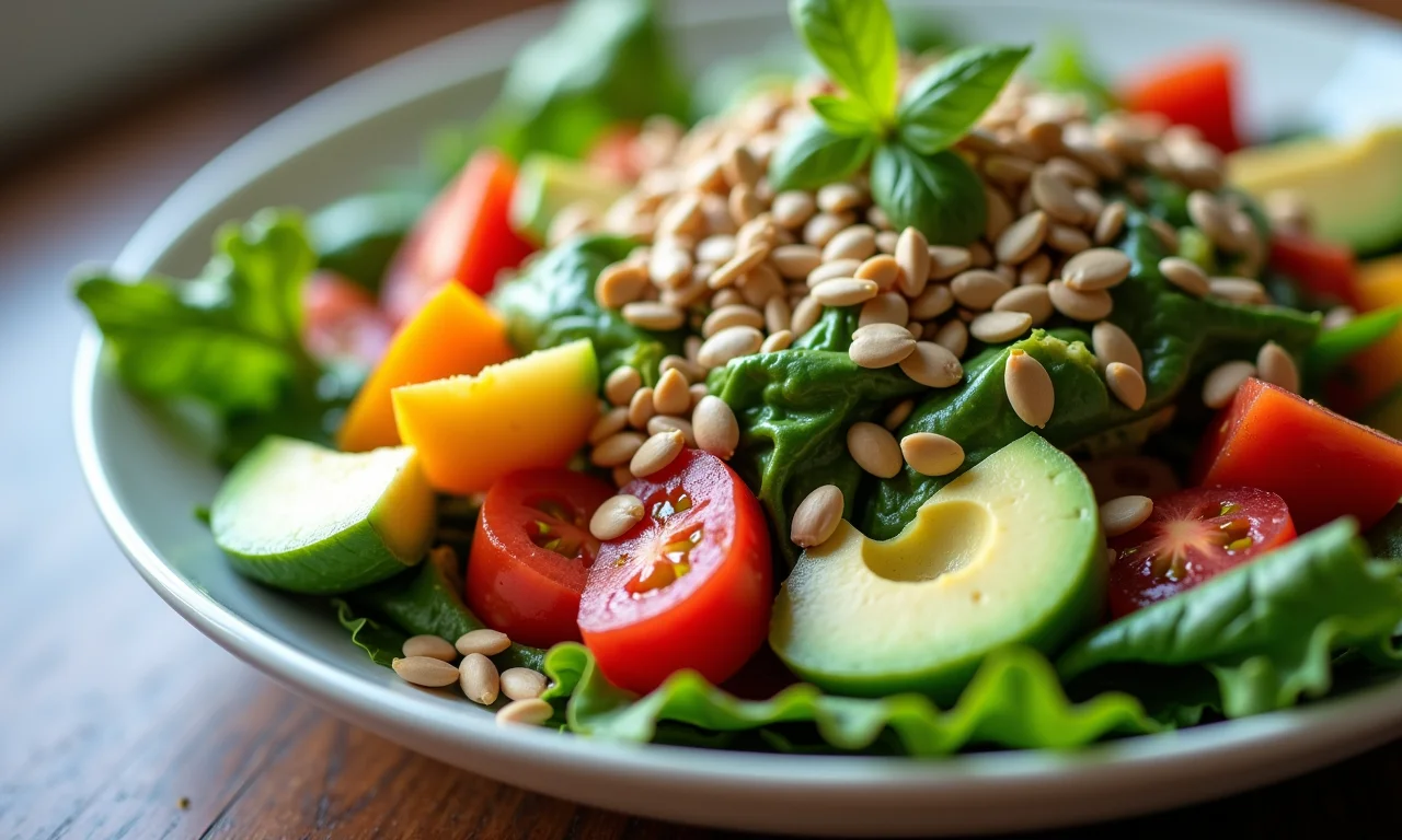 Salada rica em fibras para auxiliar na redução do colesterol.