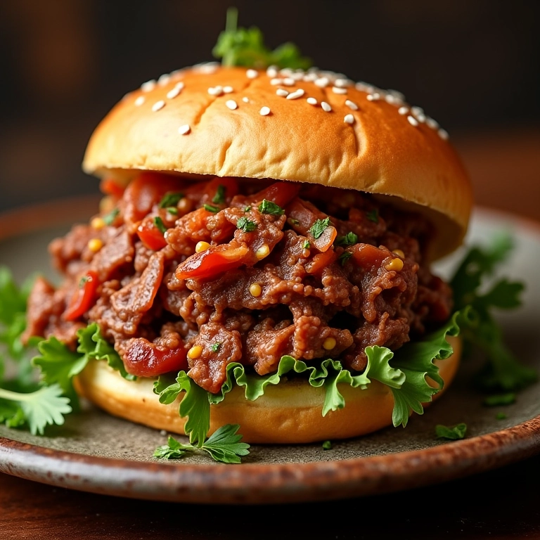 Sanduíche de Carne Louca com acompanhamentos extras.