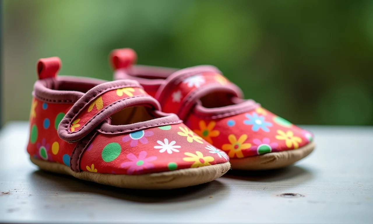 Sapatinhos de tecido estampado para bebê.