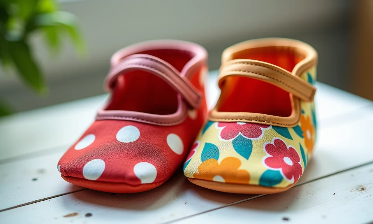 Sapatinhos de tecido estampados para bebê.