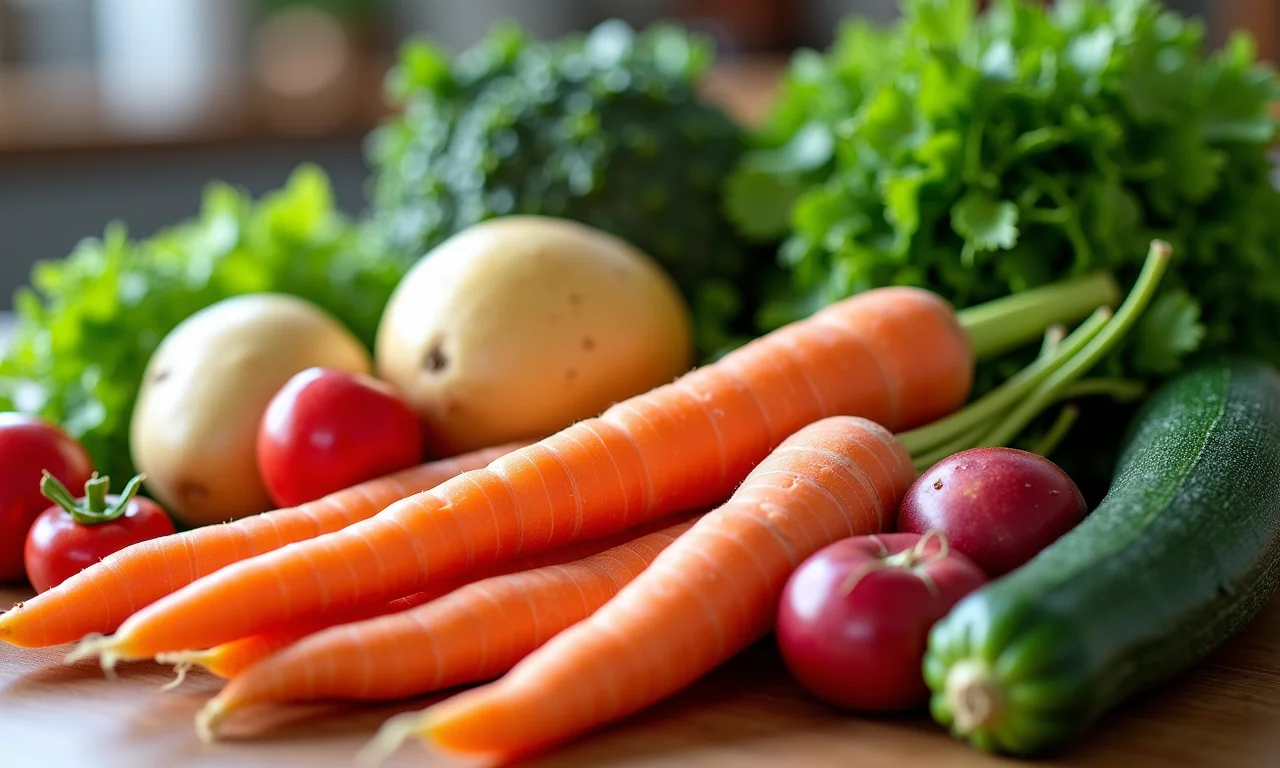 Seleção colorida de legumes frescos para adicionar ao picadinho de carne.