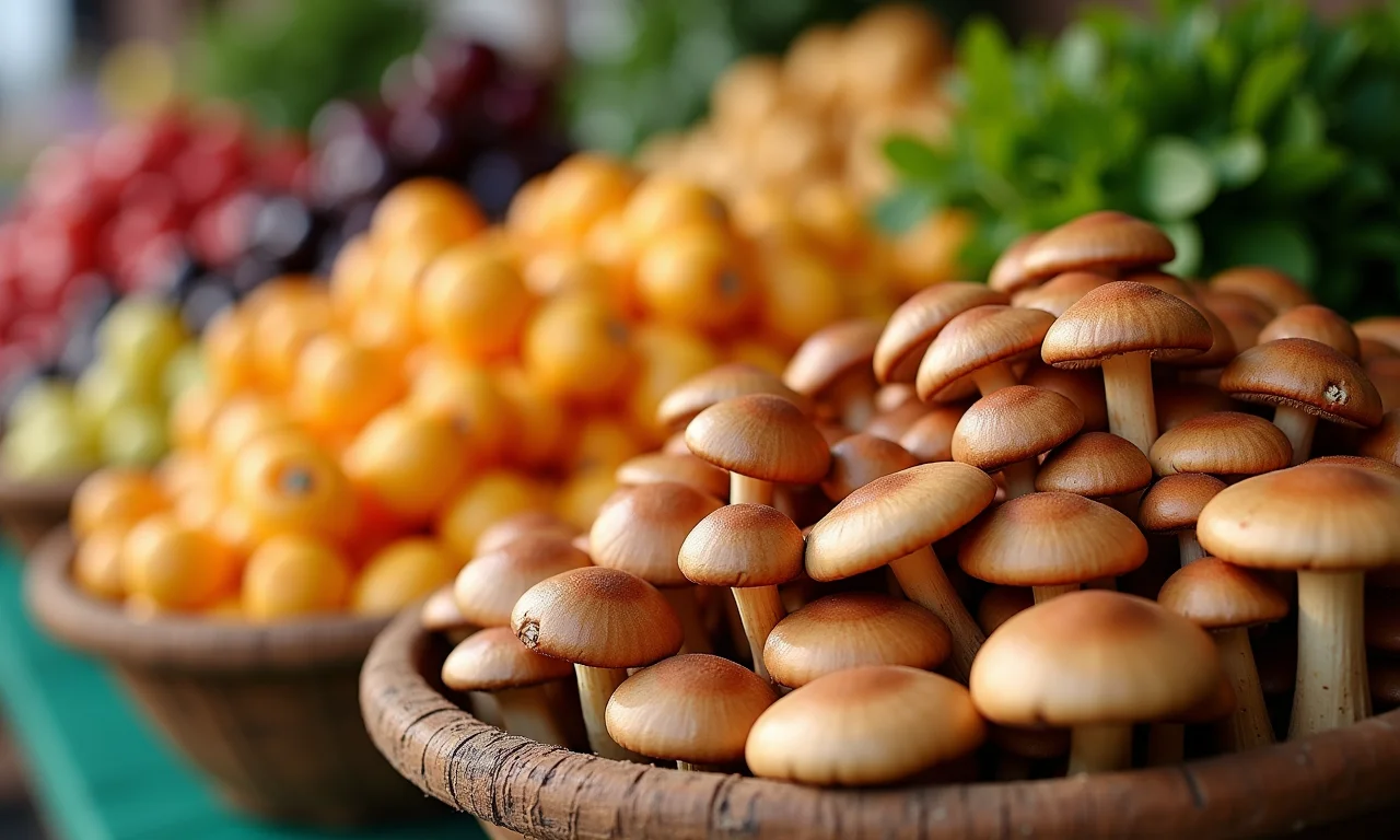 Shimeji fresco à venda em feira brasileira.