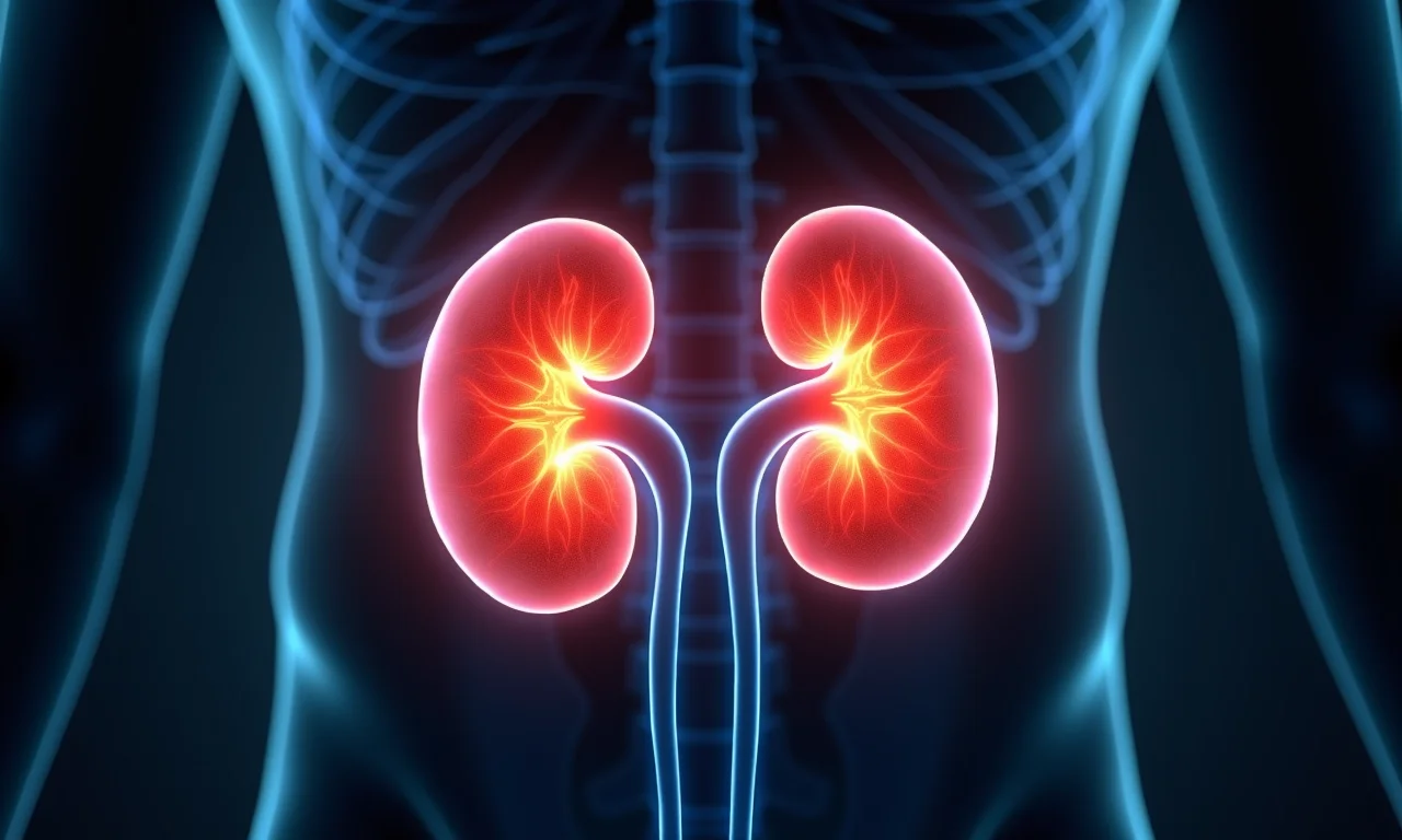 Silhueta dos rins brilhando, representando a saúde renal.