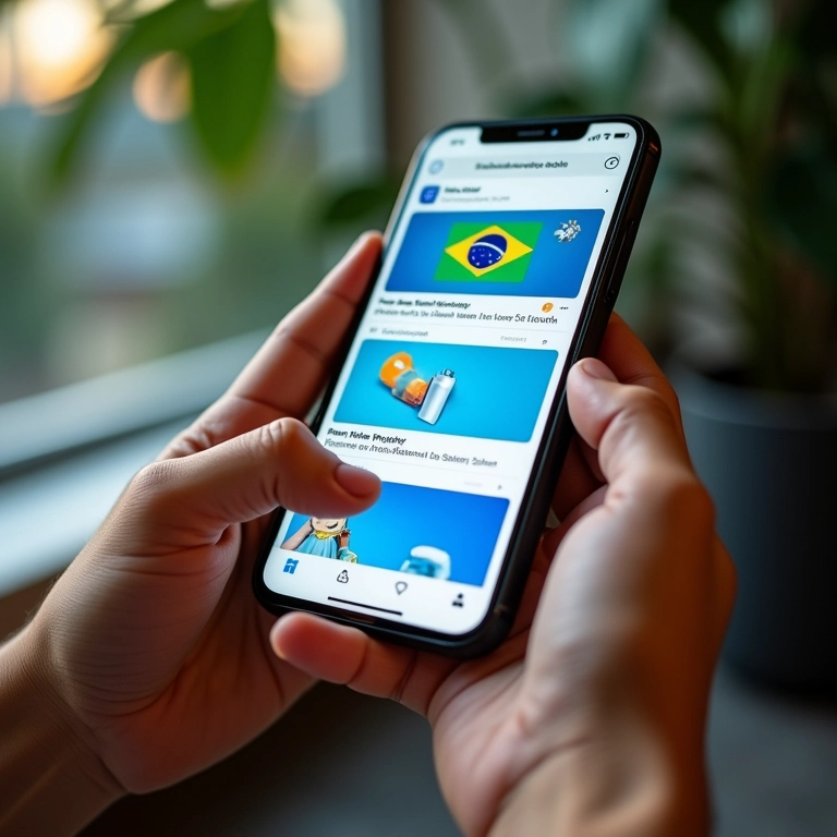 Smartphone mostrando plataformas de mídia social populares no Brasil, promovendo serviços de limpeza.