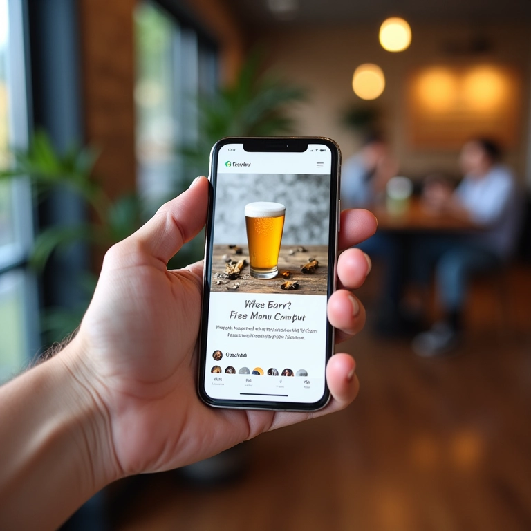 Smartphone mostrando site com modelos prontos de ficha de cerveja.