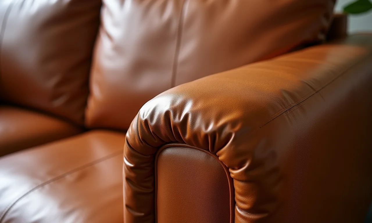 Sofá de couro condicionado com cera de carnaúba, mostrando textura e cor restauradas.