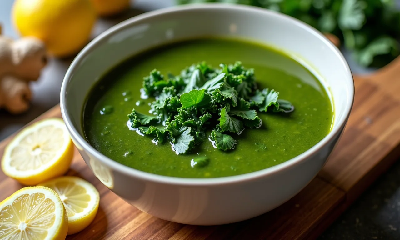 Sopa de couve detox com limão e gengibre