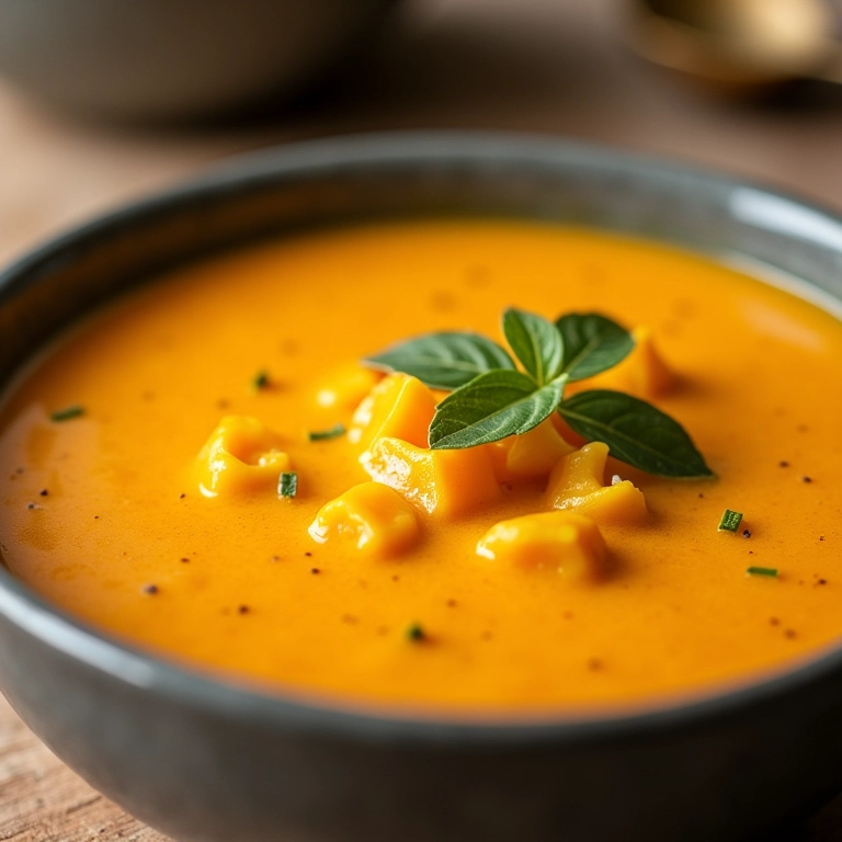 Sopinha cremosa de mandioquinha com frango.