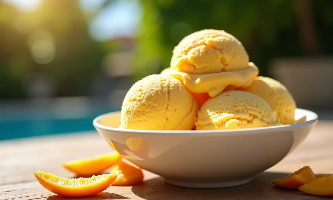 Sorvete de cajá refrescante em uma tigela.