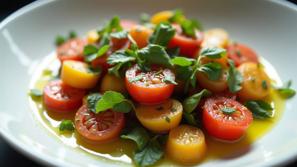 Legumes cozidos no vapor temperados com azeite e ervas.