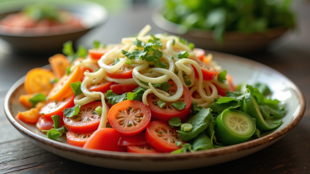 Salada colorida com legumes cozidos no vapor.