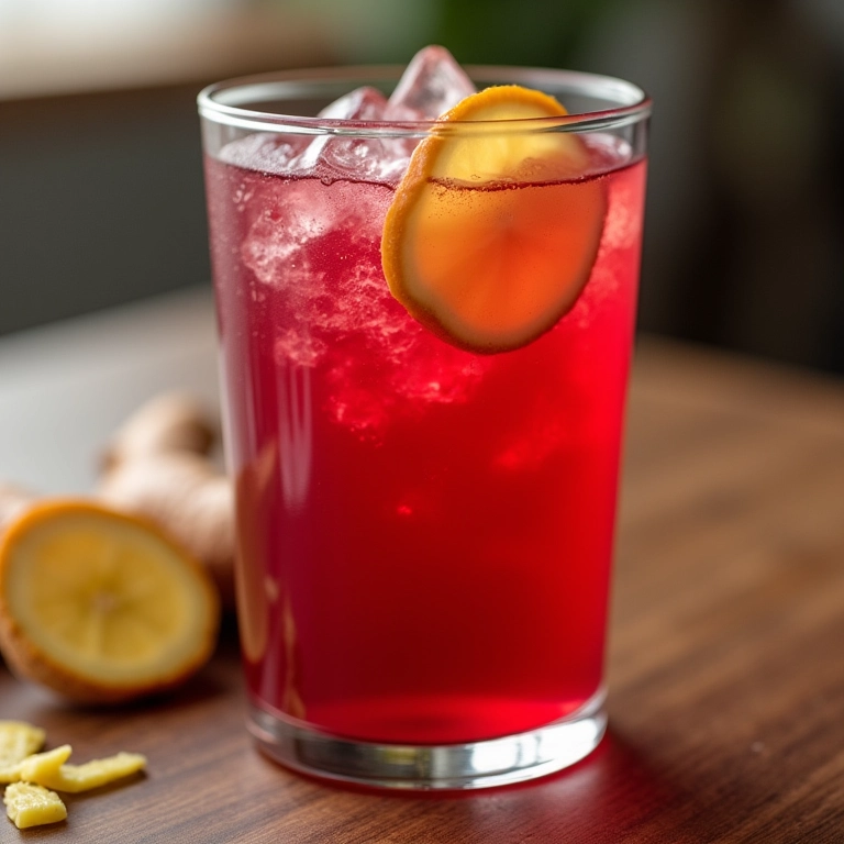 Suco de cranberry com fatias de gengibre.