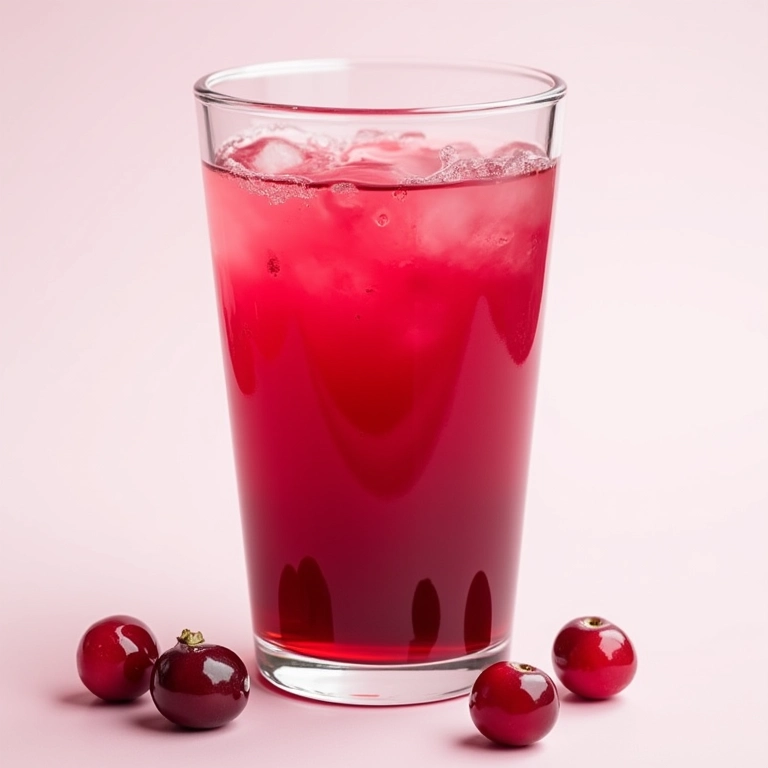 Suco de cranberry com informações sobre calorias.