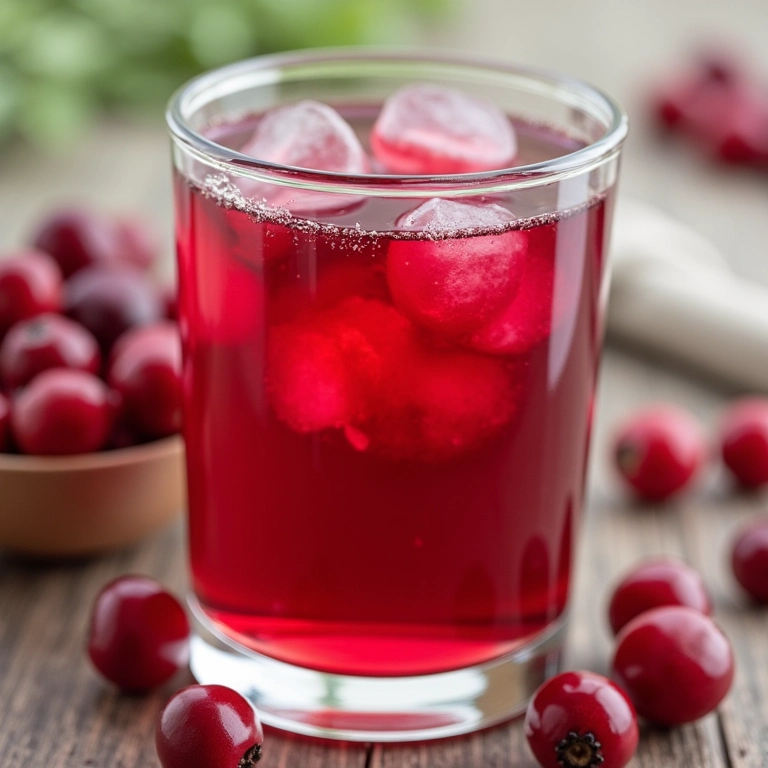 Suco de cranberry e infográfico sobre saúde do trato urinário.