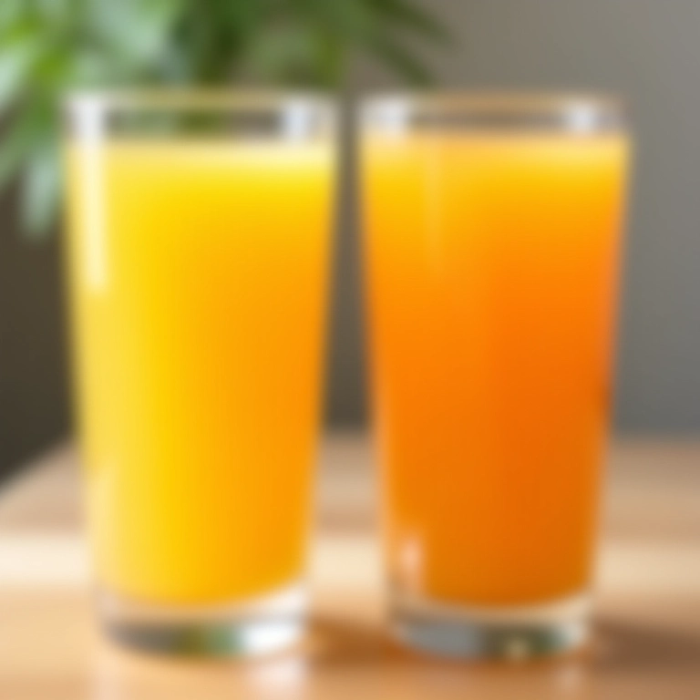 Suco de laranja natural e suco de caixinha.