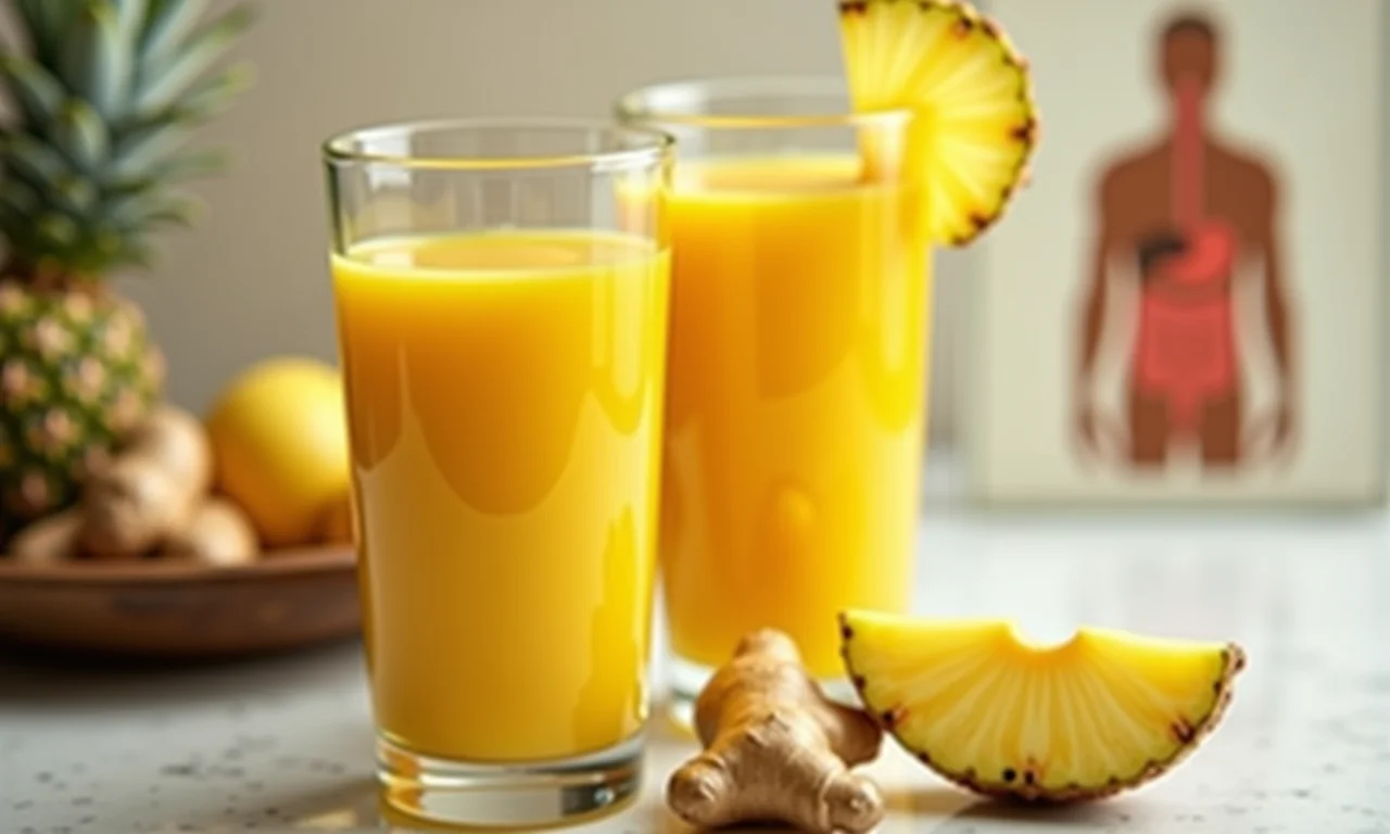 Suco digestivo com abacaxi e gengibre para ajudar na digestão.