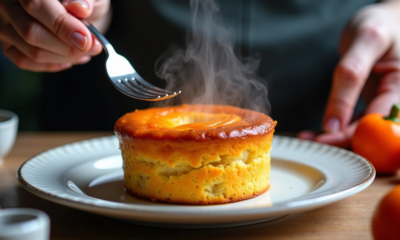 Suflê de cenoura servido imediatamente.