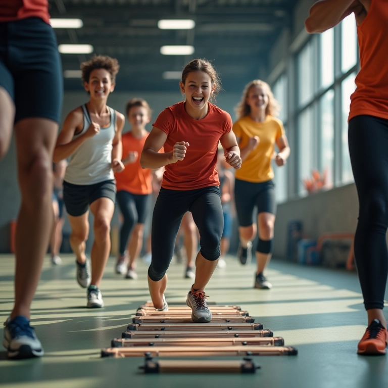 Sugestões de uso da escada de agilidade em academia.
