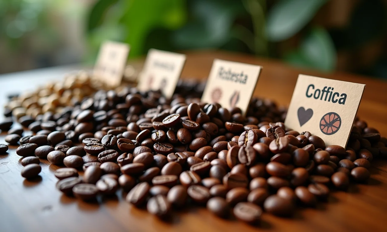 Tabela comparativa de diferentes tipos de grãos de café.