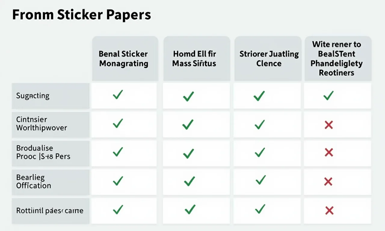 Tabela comparativa de papéis adesivos.