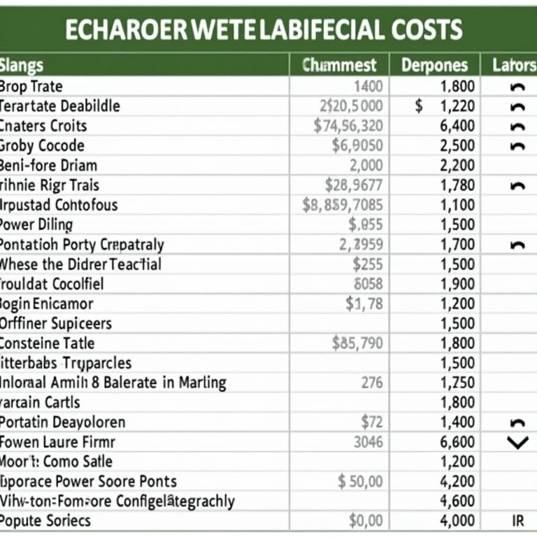 Tabela de custos estimados para construção de lago artificial.